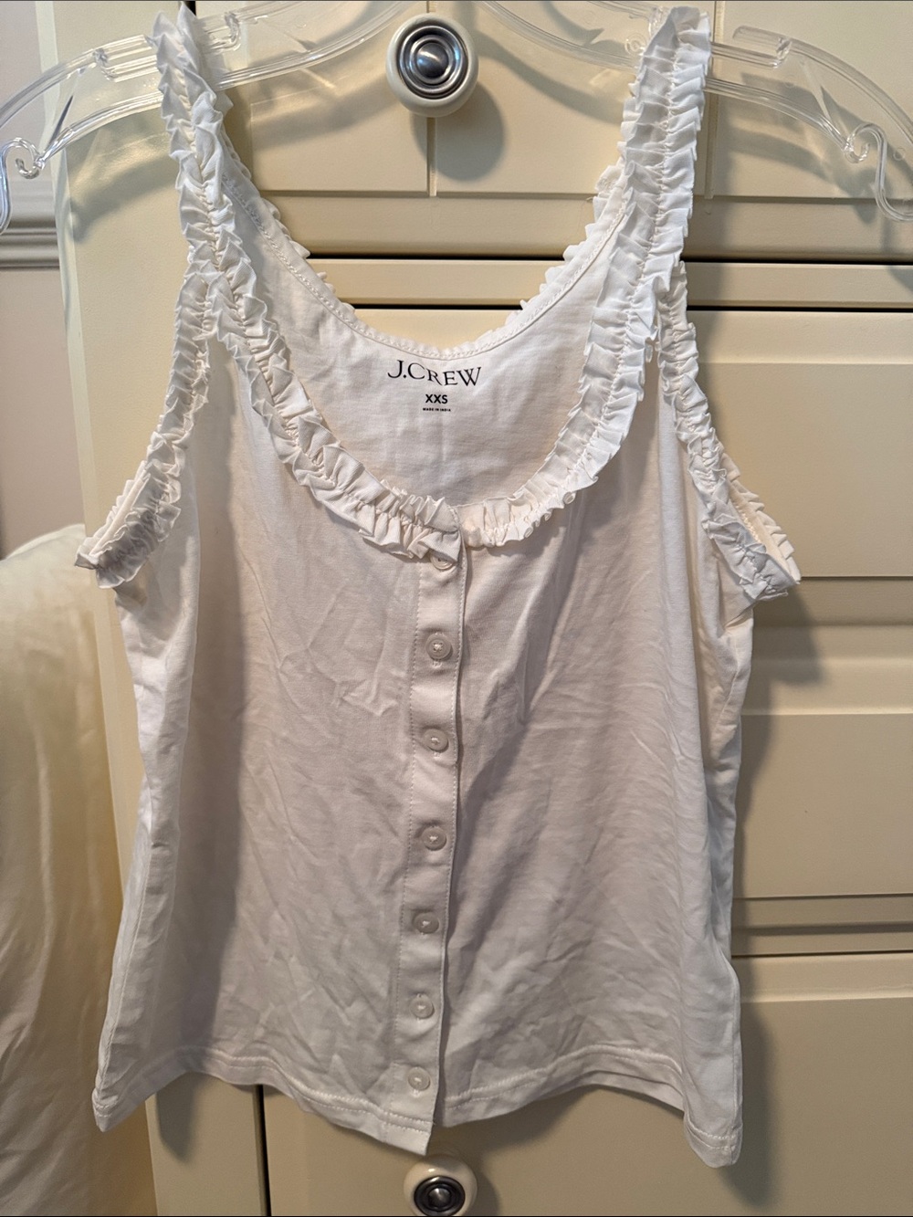 J. Crew White Ruffle-Trim Button Front Tank Top